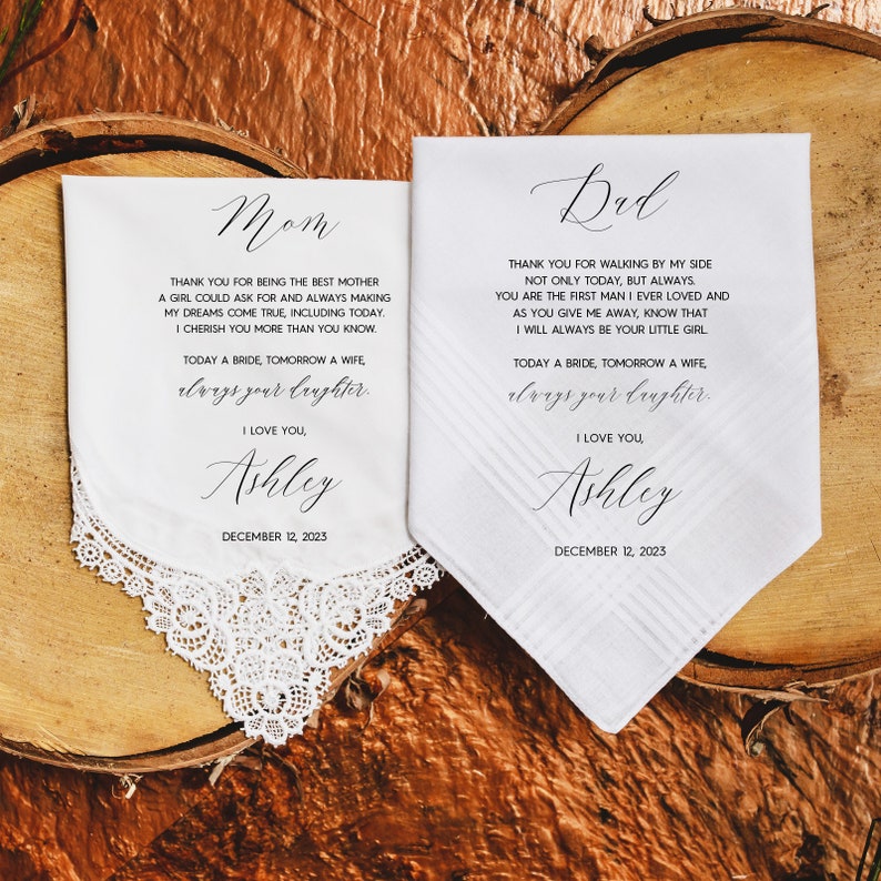 Mother of the Bride Gift & Father of the Bride Gift From Bride, Mother of Bride Gift, Wedding Handkerchief from Daughter, Gift for Parents