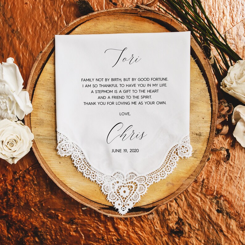 Stepmom personalized wedding gift second mom Stepmother wedding handkerchief from the Groom SM1-N stepmom gift printed