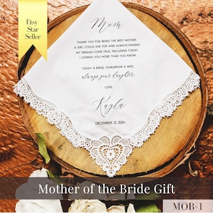Mother of the Bride Gift from the Bride, Wedding Handkerchief from Bride to Parents, Gift for Mother of the Bride, Personalized Message