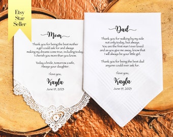 Mother of the Bride Gift & Father of the Bride Gift from the Bride, Mother of Bride Gift, wedding handkerchief from daughter