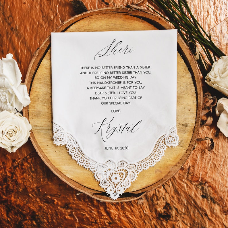 customize Weddings Sisters of the Bride Gift SisN printed Wedding Handkerchief Sister of the Bride wedding gift from the Bride