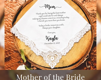 Mother of Bride Gift, Father of Bride Gift, Gift from Bride, Personalized Wedding Handkerchief, Mother of the Bride, Gift from Daughter