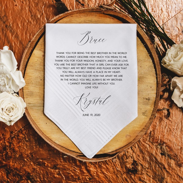 Brother of the Bride Handkerchief, Wedding Handkerchief, printed, customized, brother handkerchief, brother of the bride gift - BroN