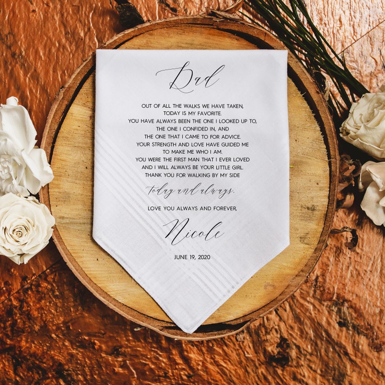 Father of the Bride handkerchief from the Bride, wedding handkerchief from daughter, printed, Father of bride gift from bride,dad gift-FOB2N 