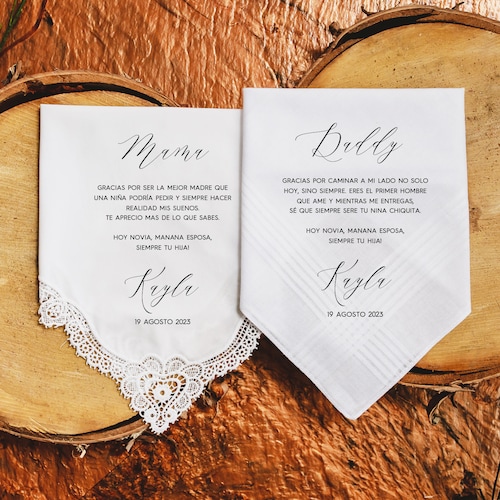 Spanish Mother of the Bride Gift from the Bride, Father of the Bride Gift, Wedding Handkerchief, Pañuelo de Boda Para los Padres de la Novia