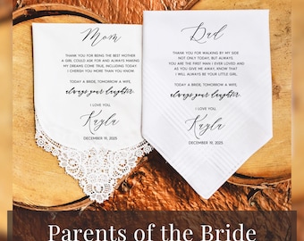 Mother of the Bride Gift from the Bride, Wedding Handkerchief from Bride to Parents, Gift for Mother of the Bride, Personalized Message