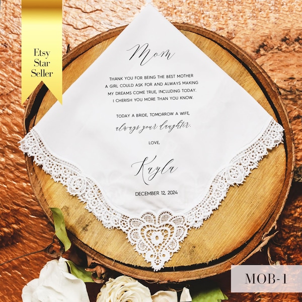 Mother of the Bride Handkerchief from Daughter, Wedding Handkerchief, Mom Wedding Gift from Bride, Mother Wedding Gift Ideas