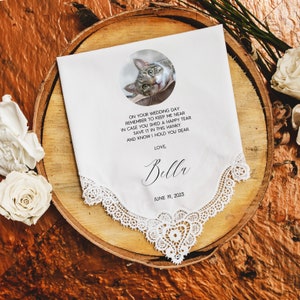Wedding Handkerchief From Your Cat, Gift for the Bride, Gift for the Groom from Cat, Customized handkerchief with photo of pet