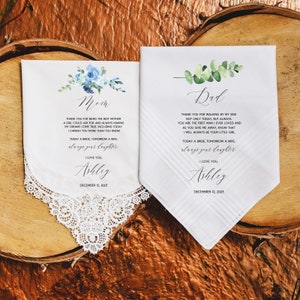 Mother of the Bride Gift & Father of the Bride Gift from the Bride, Mother of Bride Gift, wedding handkerchief from daughter