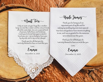Wedding Handkerchief for Aunt and Uncle, Aunt of the Bride Gift, Aunt Wedding Gift, Personalized Gift for Aunt, Aunt of the Groom Gift