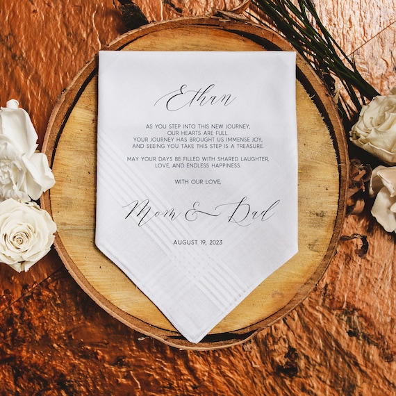 Wedding Gift for Son from Parents. Wedding Gift for Son from Mom. Personalized Wedding Handkerchief, Son Wedding Day Gift from Mom, Son Gift