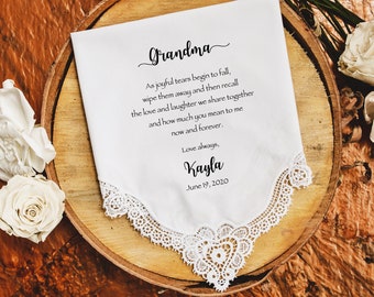 Grandma Handkerchief gift from the Bride and Groom-printed-Wedding Hankies-Grandmother Gift-Grandma Hankerchief-Bride Gift to Granny-GM