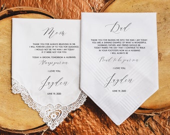 Mother of the Groom Gift, Father of the Groom Gift, From the Groom, Wedding Handkerchief, Personalized Gift, Wedding Gift for Parents