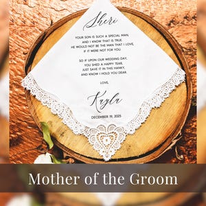 Mother of Groom Gift, Father of Groom Gift, Gift from Bride, Personalized Wedding Handkerchief, Mother of the Groom, Daughter in Law Gift