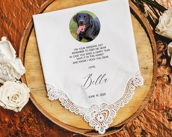 Wedding Handkerchief From Your Dog, Gift for the Bride, Gift for the Groom from Dog, Customized handkerchief with photo of pet