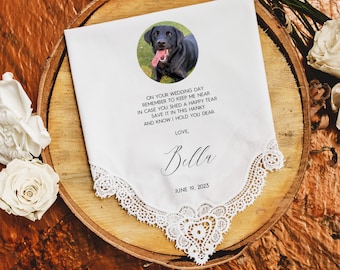 Wedding Handkerchief From Your Dog, Gift for the Bride, Gift for the Groom from Dog, Customized handkerchief with photo of pet