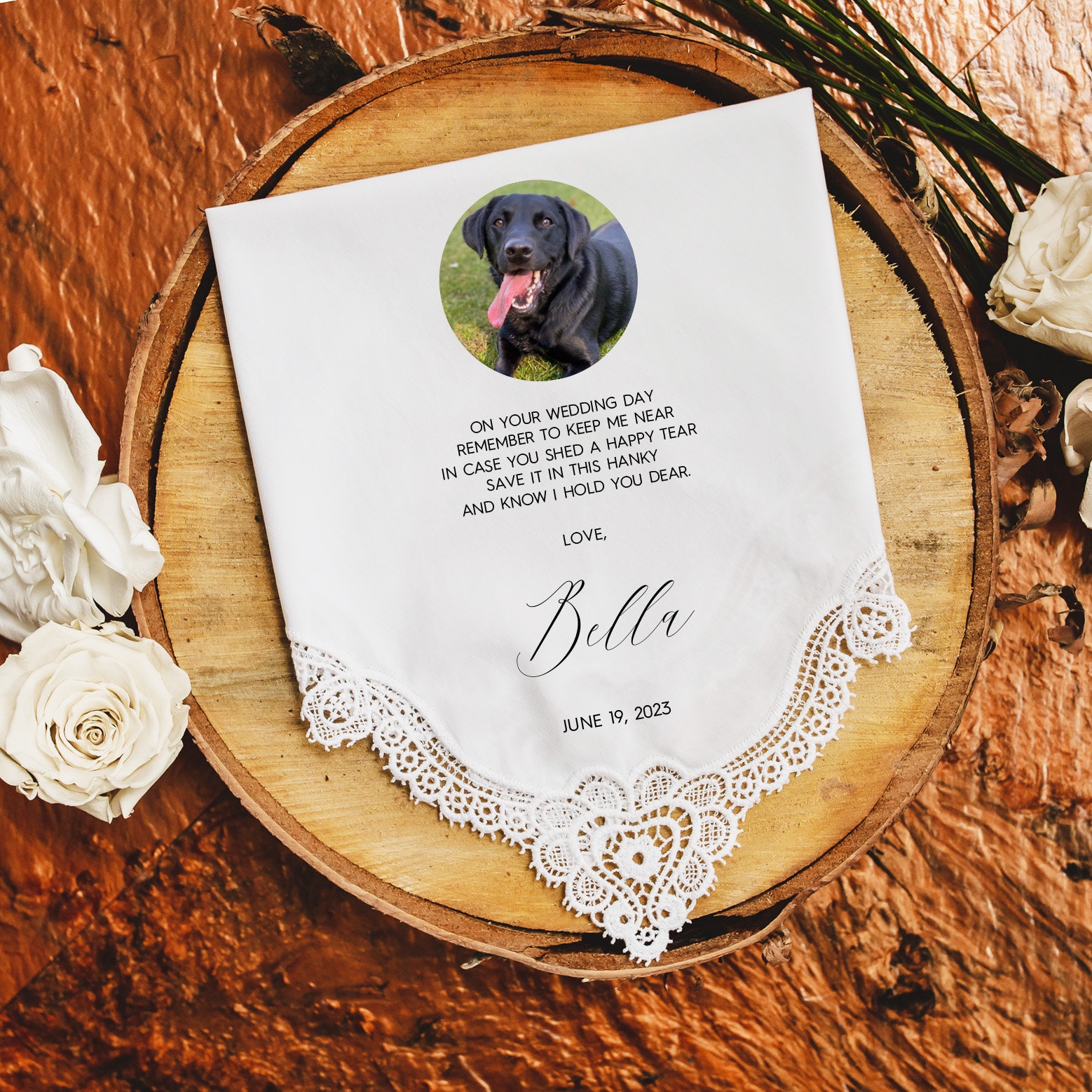 Wedding Handkerchief From Your Dog, Gift for the Bride, Gift for the Groom from Dog, Customized handkerchief with photo of pet - nPet