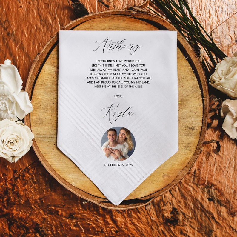 Groom wedding gift from the Bride-Wedding Handkerchief-printed-customize-groom gift-Wedding Gift for groom-Bride Gift to Husband-GBN image 1