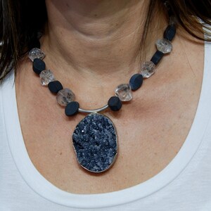 Black Druzy , Herkimer Diamonds and Black mat finished onyx, hand made with sterling silver image 3