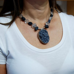 Black Druzy , Herkimer Diamonds and Black mat finished onyx, hand made with sterling silver image 5