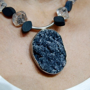 Black Druzy , Herkimer Diamonds and Black mat finished onyx, hand made with sterling silver image 1