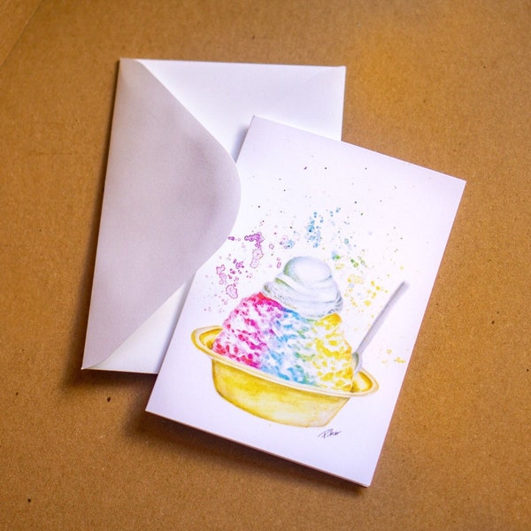 Whimsical Shave Ice - Watercolor greeting card designed in Hawaii