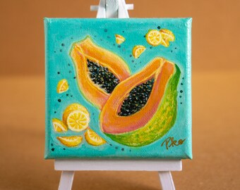 Summer Papaya | ORIGINAL Acrylic Painting | 4 x 4 in | Made with love in Honolulu, Hawaii