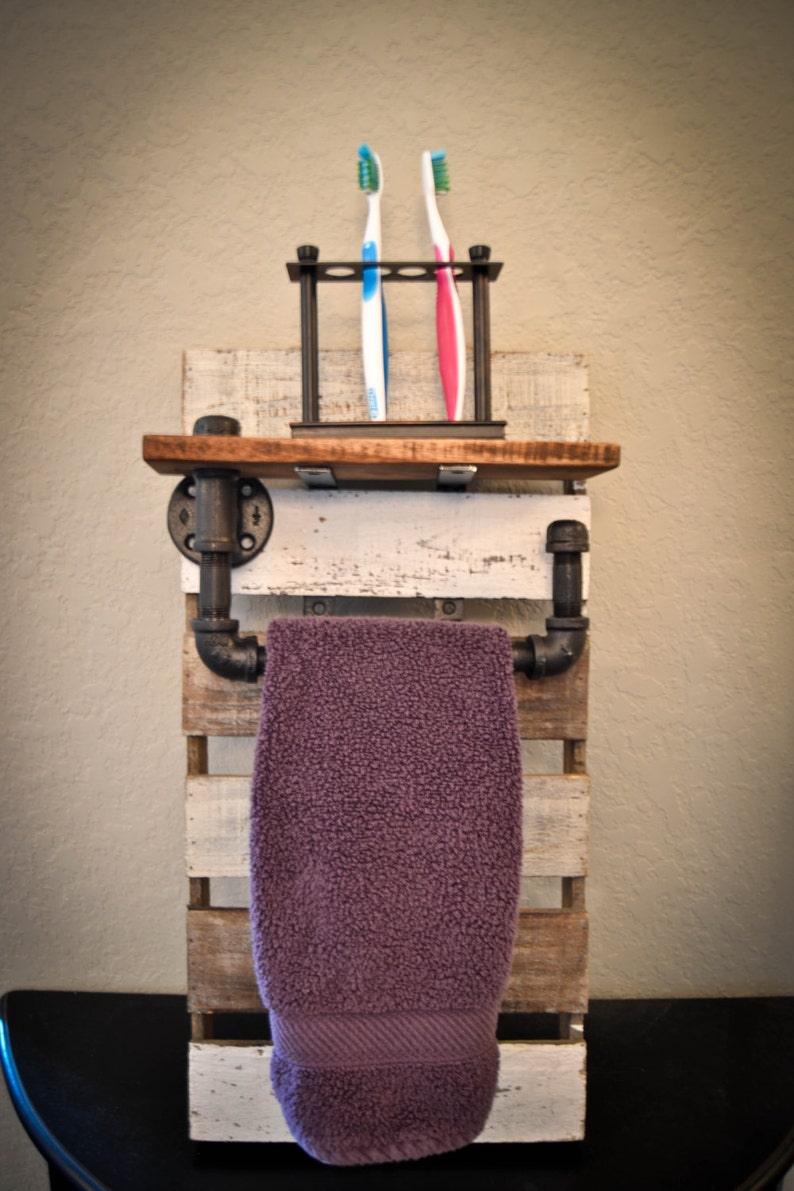 Farmhouse inspired Industrial Towel rack with reclaimed wood Etsy