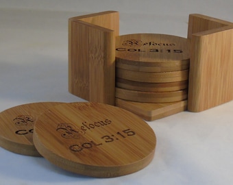 Personalized Bamboo Coaster Set of 6 with Holder