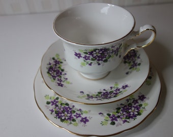 Queen Anne bone china trio violets pattern