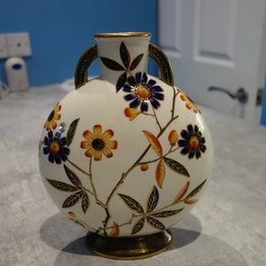 Early 1900's Hand Painted Porcelain Moon Flask Vase