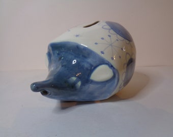 Rye Pottery Hedgehog Piggy bank handpainted vintage