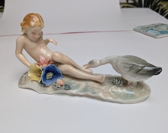 Karl Ens Naakt meisje en gans van vóór 1945