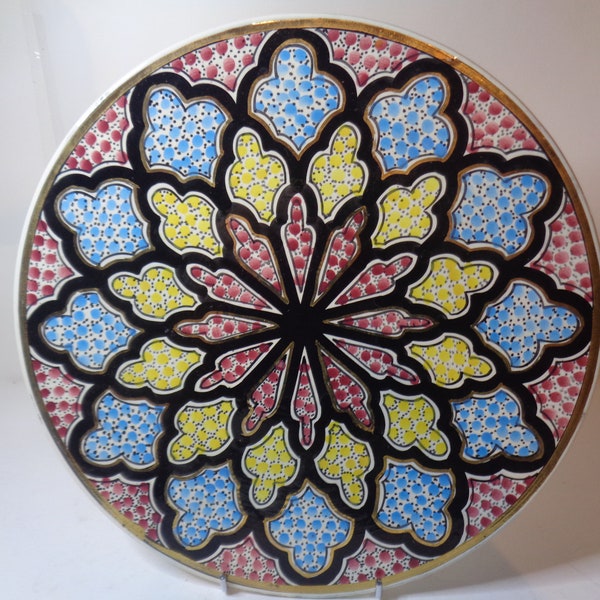 Azouz Kharraz Tunisian pottery wall plate hand painted 1960's-1970's