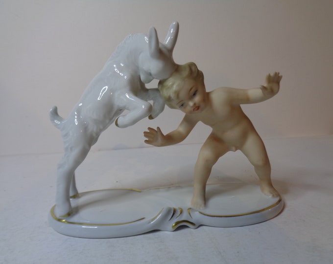 Featured listing image: Shaubach Kunst Art Deco Cherub Headbutting a Goat Wallendorf