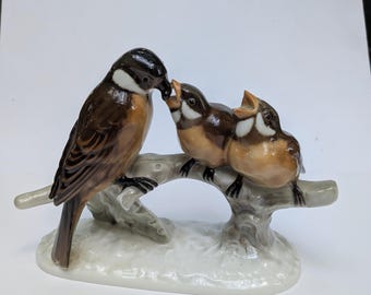 Vintage Hutschenreuther Duits porseleinen beeldje Spatzengruppe Mussen Vogels Richard Miller Selb Kunstabteilung Flawless