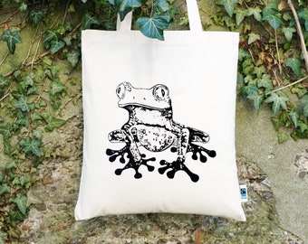 Jutebeutel Frosch, Tasche, Fairtrade Baumwolle, Siebdruck, Natur, lange Henkel, Amphibie, Geschenk, plastikfrei