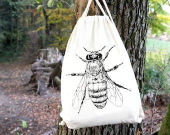 Turnbeutel Biene, Rucksack, Stoffbeutel, Siebdruck, Fairtrade, Baumwolle, Natur, Geschenk