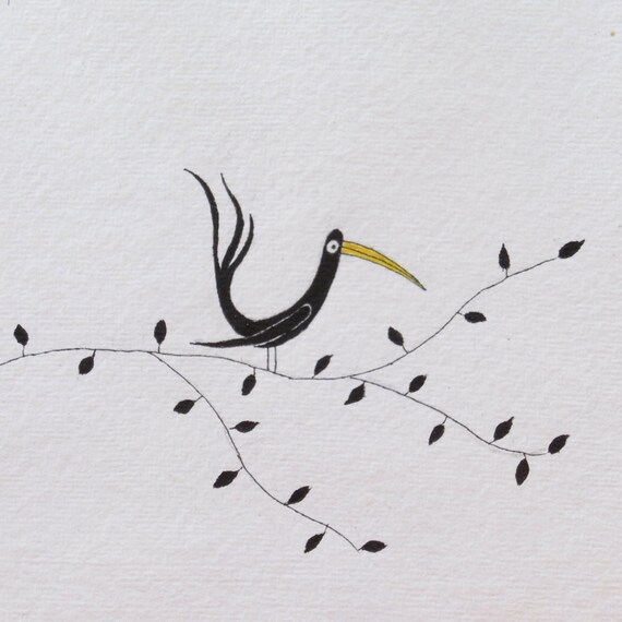 Tropischer Vogel Mit Einem Gelben Schnabel Original Aquarell Etsy