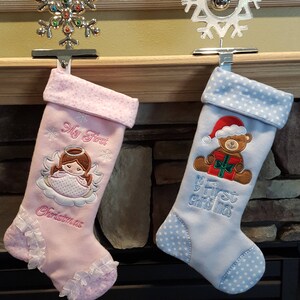 Baby My First Christmas Stocking; Baby Boy; Baby Girl; Blue Stocking; Pink Stocking; Personalized Stocking