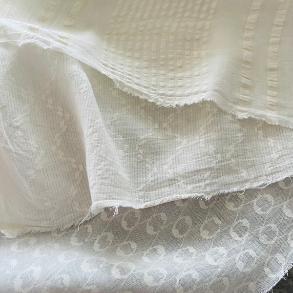Ivory Dainty Patterned Cotton Fabrics | Cream Light Weight Cotton Fabric | Home Fabric | Curtain Fabric | Solid Textured Cotton Fabric