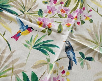 Elanbach hummingbird fabric | cotton linen blend fabric | deadstock fabric | upholstery fabric remnant | designer fabric offcuts
