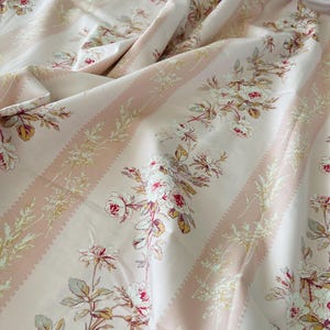 XL Laura Ashley Vintage Fabric Remnant: Pink Floral Stripe Cotton