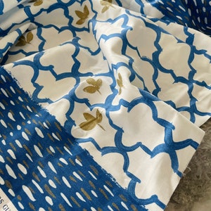 Designers Guild Pergola Trellis Fabric Remnant: Cobalt Blue & Gold Cotton