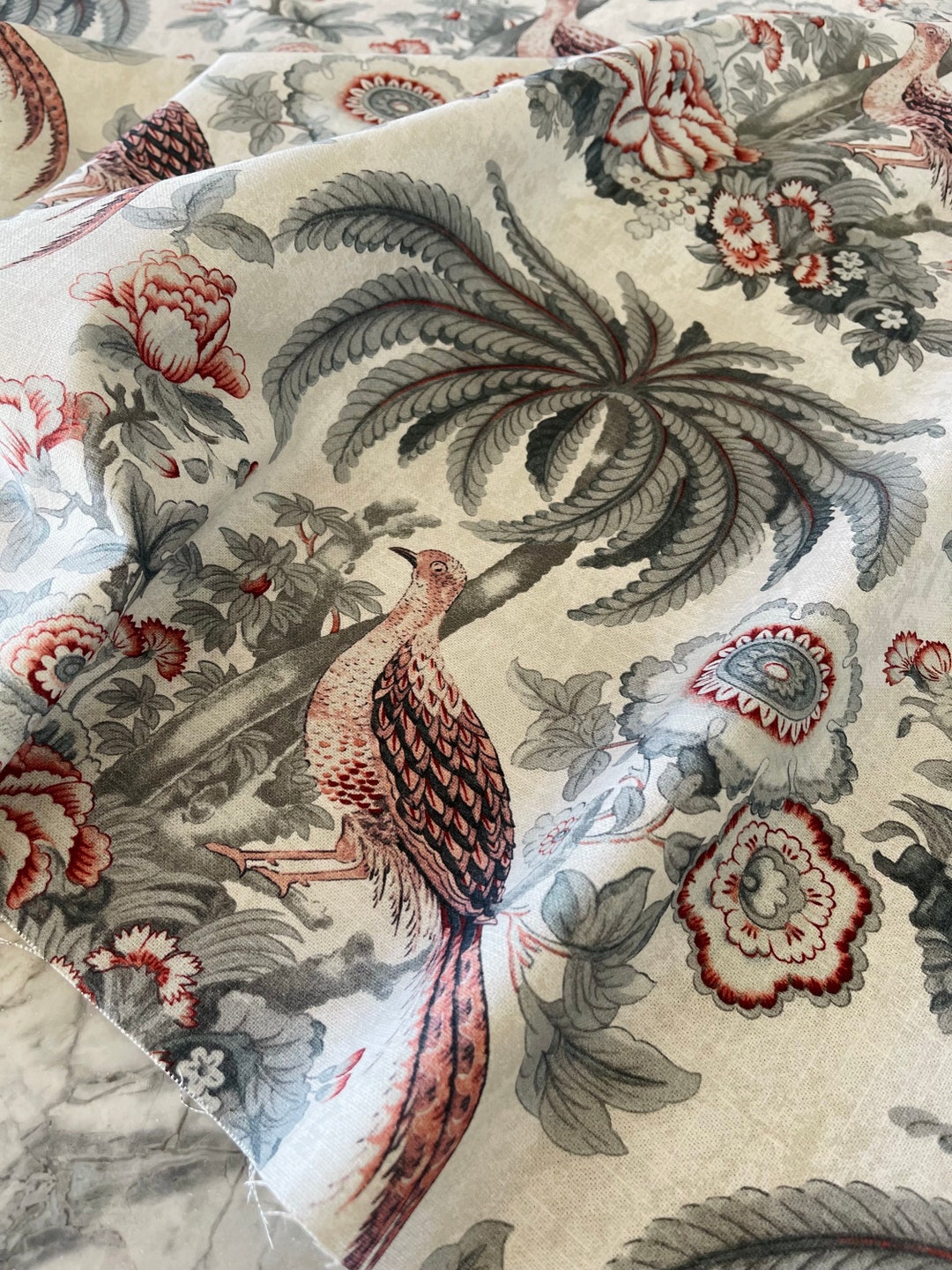 Laura Ashley Burdett Fabric End of Roll, Upholstery Fabric With Bird