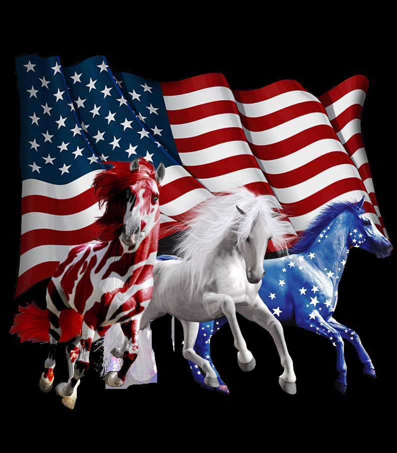 Patriotic Horses with the American Flag Decal Sticker printed image 1