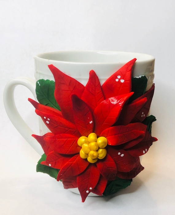 Polymer Clay Mug Poinsettia Coffee Mug Cute Coffee Mug Etsy