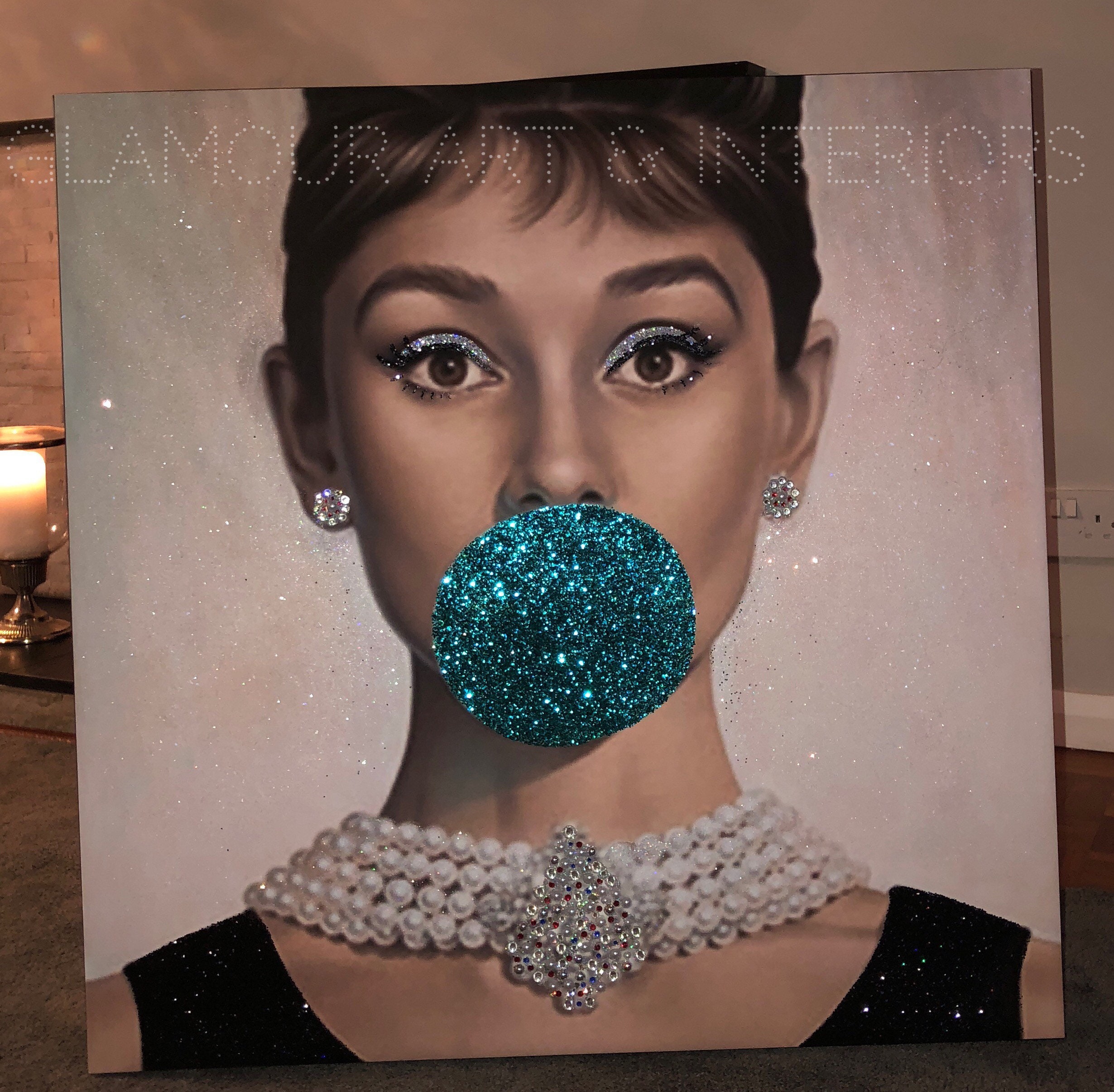 Audrey Hepburn Style Glitter Wall Canvas Ombre Silver and 