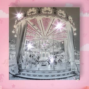 Pink Carousel Embellished Wall Art, Merry-go-round wall art, wall art with rhinestones, funfair theme art, Nursery wall art, carousel themed