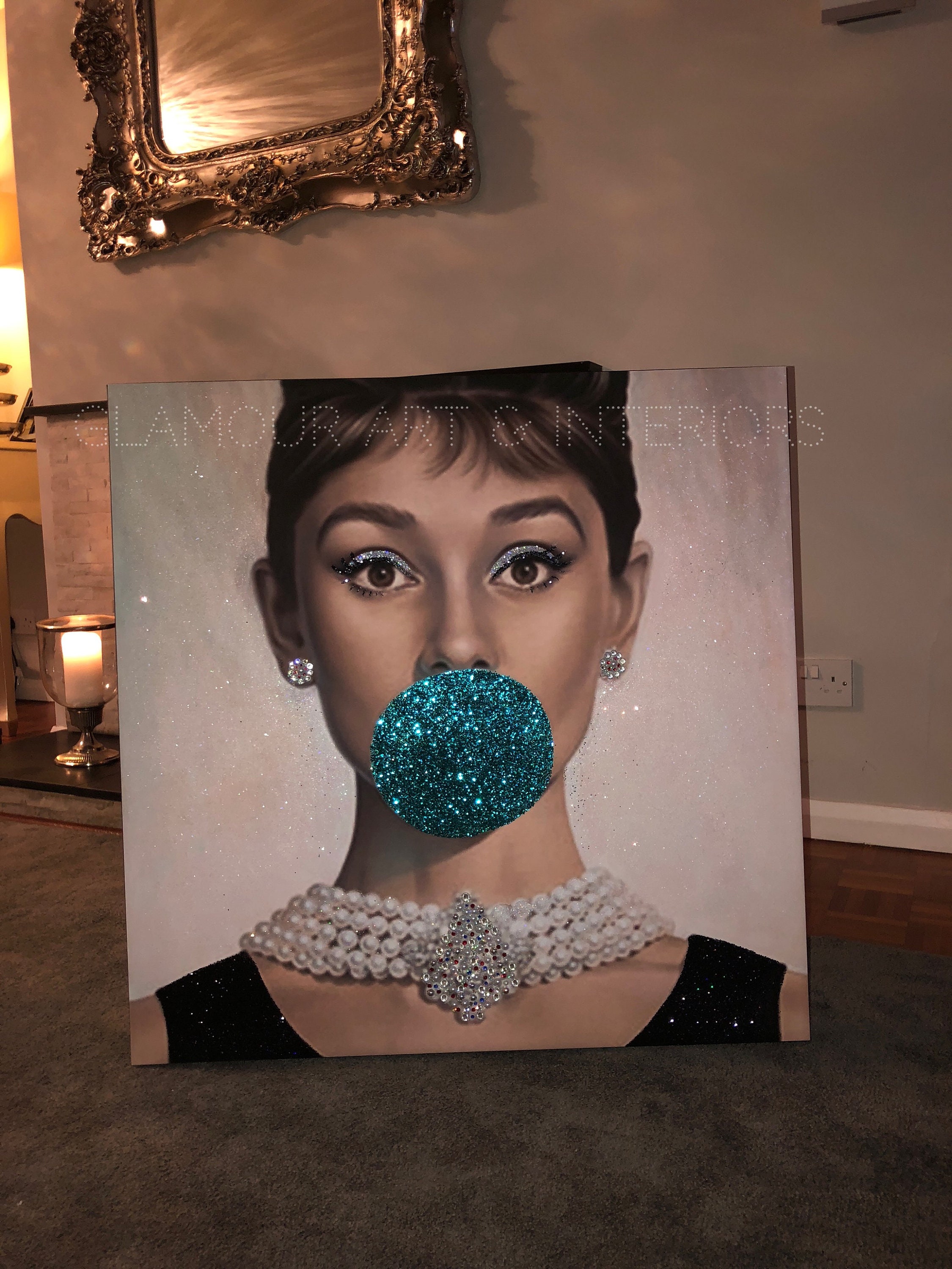 Audrey Hepburn Wall Art, Glitter Art, Swarovski Art, Bling